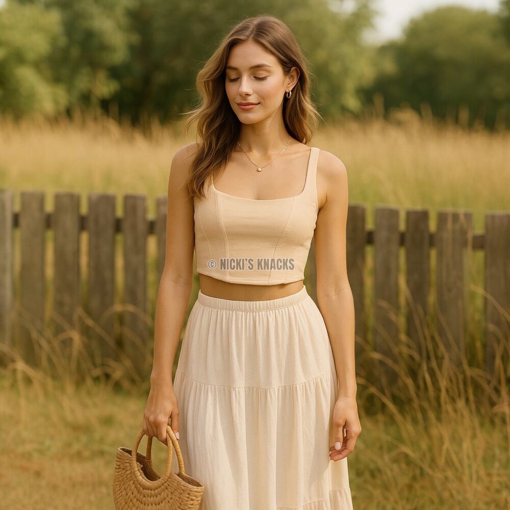 Wild Fable Corset Crop Tank Beige Y2K Coquette Sleeveless Soft Knit Top Size XS - Picture 10 of 11